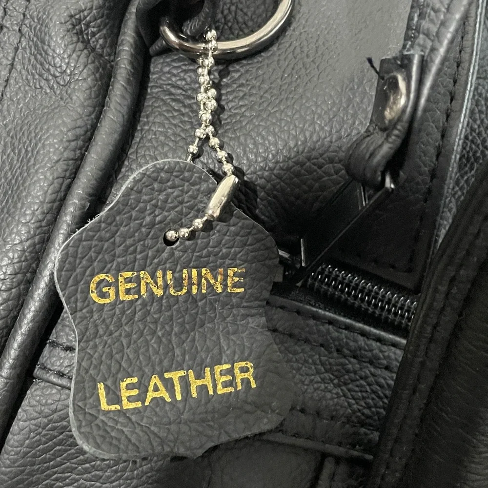 Black Genuine Leather Men’s Duffel Bag - Classic Travel Carryall - Picture 5 of 12